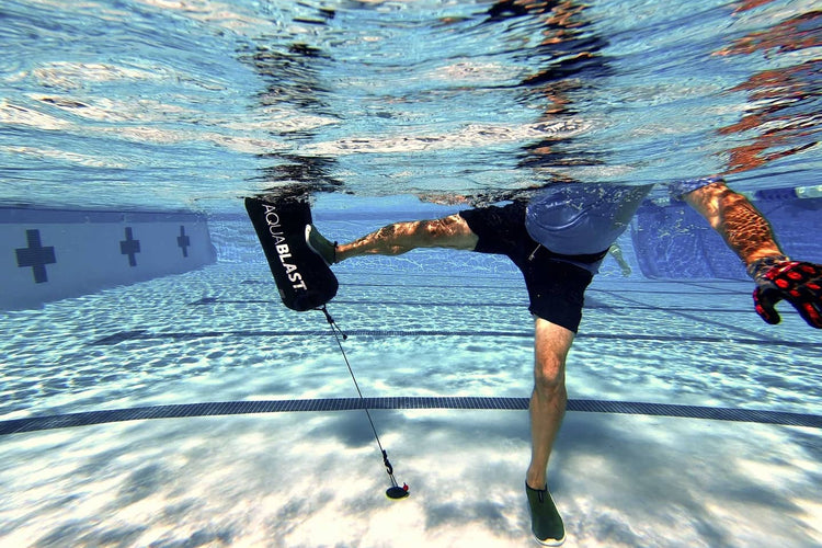 AquaBLAST Suction Tether for an immersive kickboxing workout in 3-5 feet of water