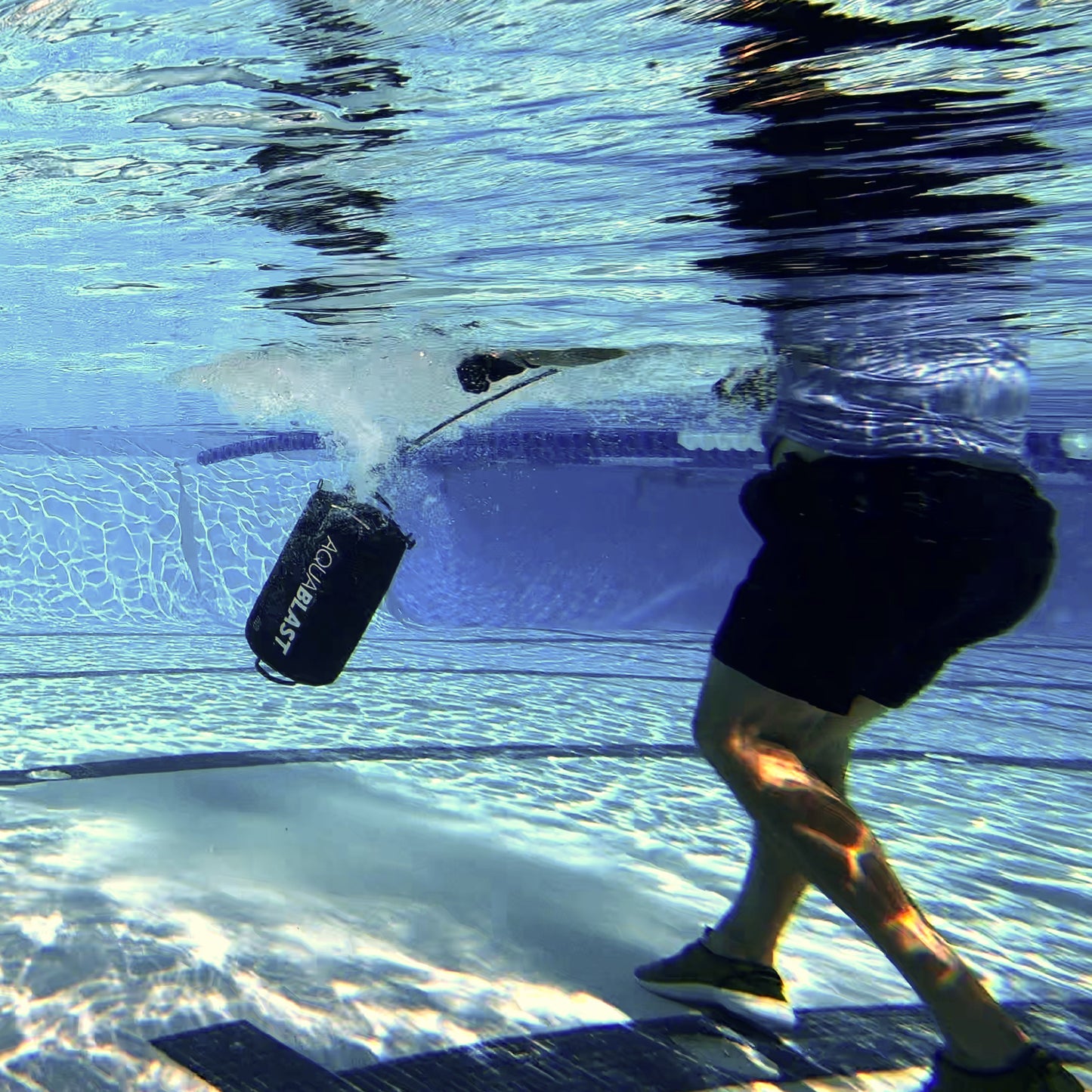 AquaBLAST Harness tethers the bag in any swimming pool for low impact aqua kickboxing